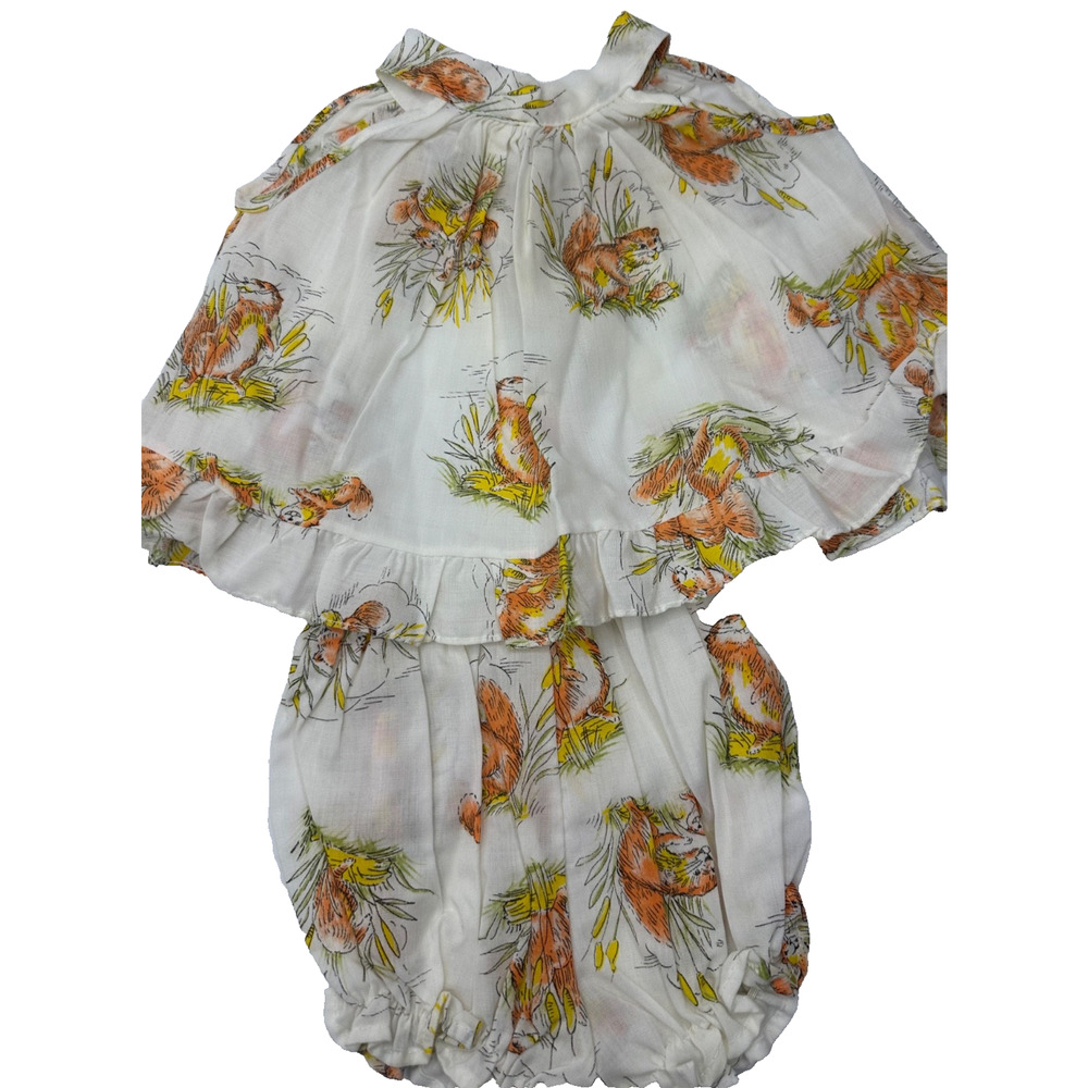 Vintage Fawn Togs Girls Summer Outfit 12 months Shirt Top And Bloomers D46